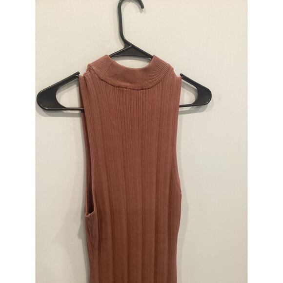 Wayf Womens Midi Dress Size Large L Brown Ribbed Minimalist Beachy Mock Neck - Picture 9 of 11